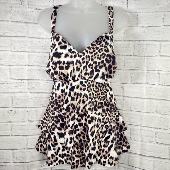 Swim Solutions Plus Size 20W Triple Tiered Animal Print Tankini Top NWT $84 - Picture 5 of 11